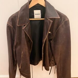 Sandro Brown Leather Jacket Sz 8/US40
